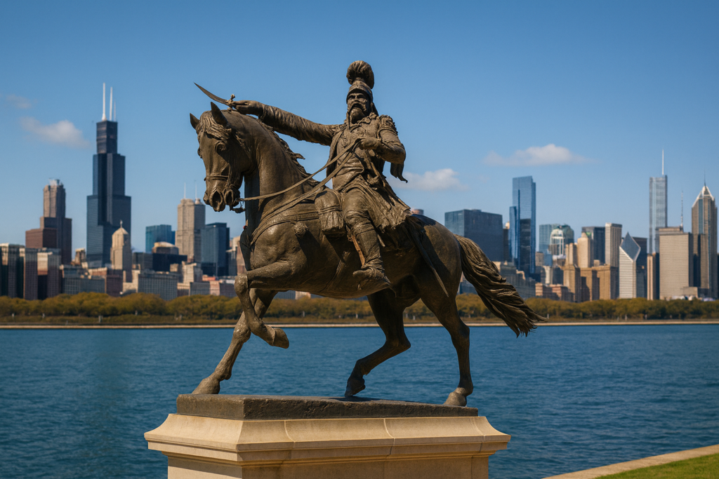 Monument-style image representing heritage and public memory